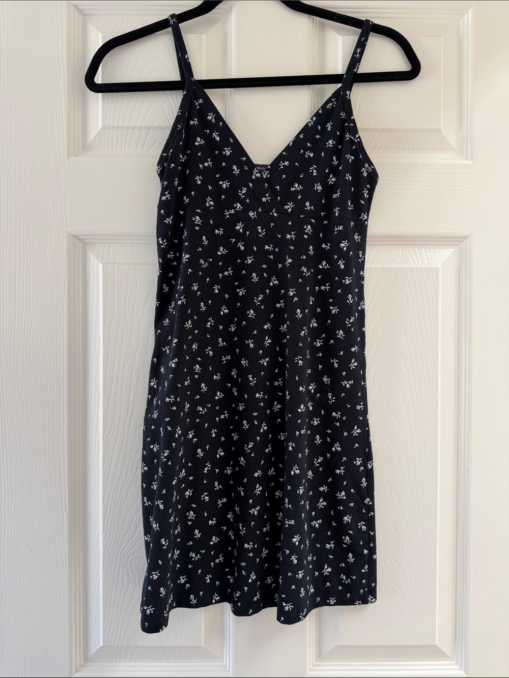 Brandy Melville Black Mini Slip Dress with White Floral Print
